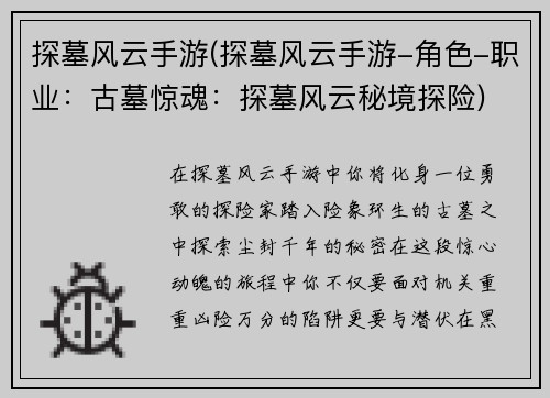 探墓风云手游(探墓风云手游-角色-职业：古墓惊魂：探墓风云秘境探险)